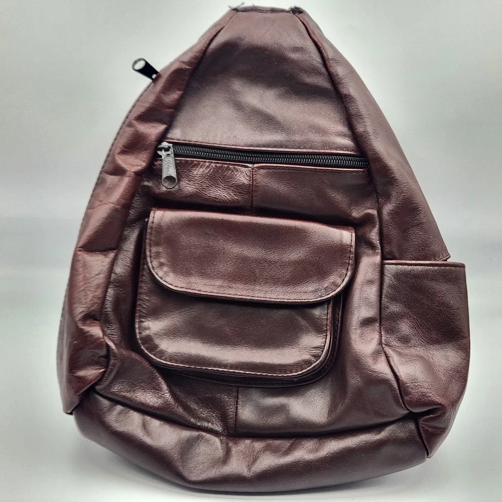 Vintage Brown Leather Sling Backpack Purse Made in Mexico Teardrop Bag